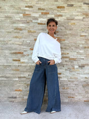 Wide Leg Jeans TRIS mit aufgesetzten Taschen in whale bay blue
