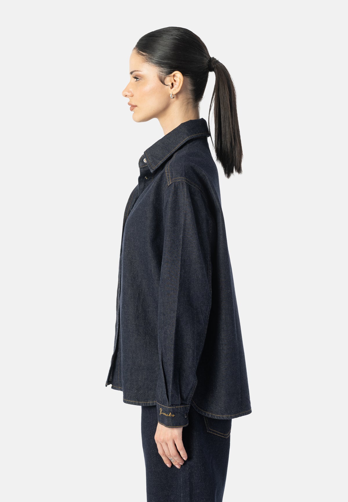 Raw Denim Jeansbluse AURELA in Deep Ocean Blue