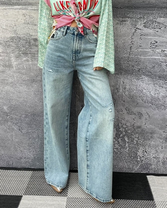 Jeans KALEA mit extra weitem Bein Lagoon Blue