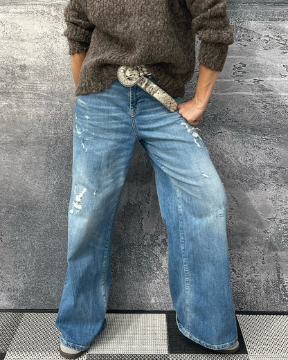 Jeans KALEA mit extra weitem Bein Middle Blue