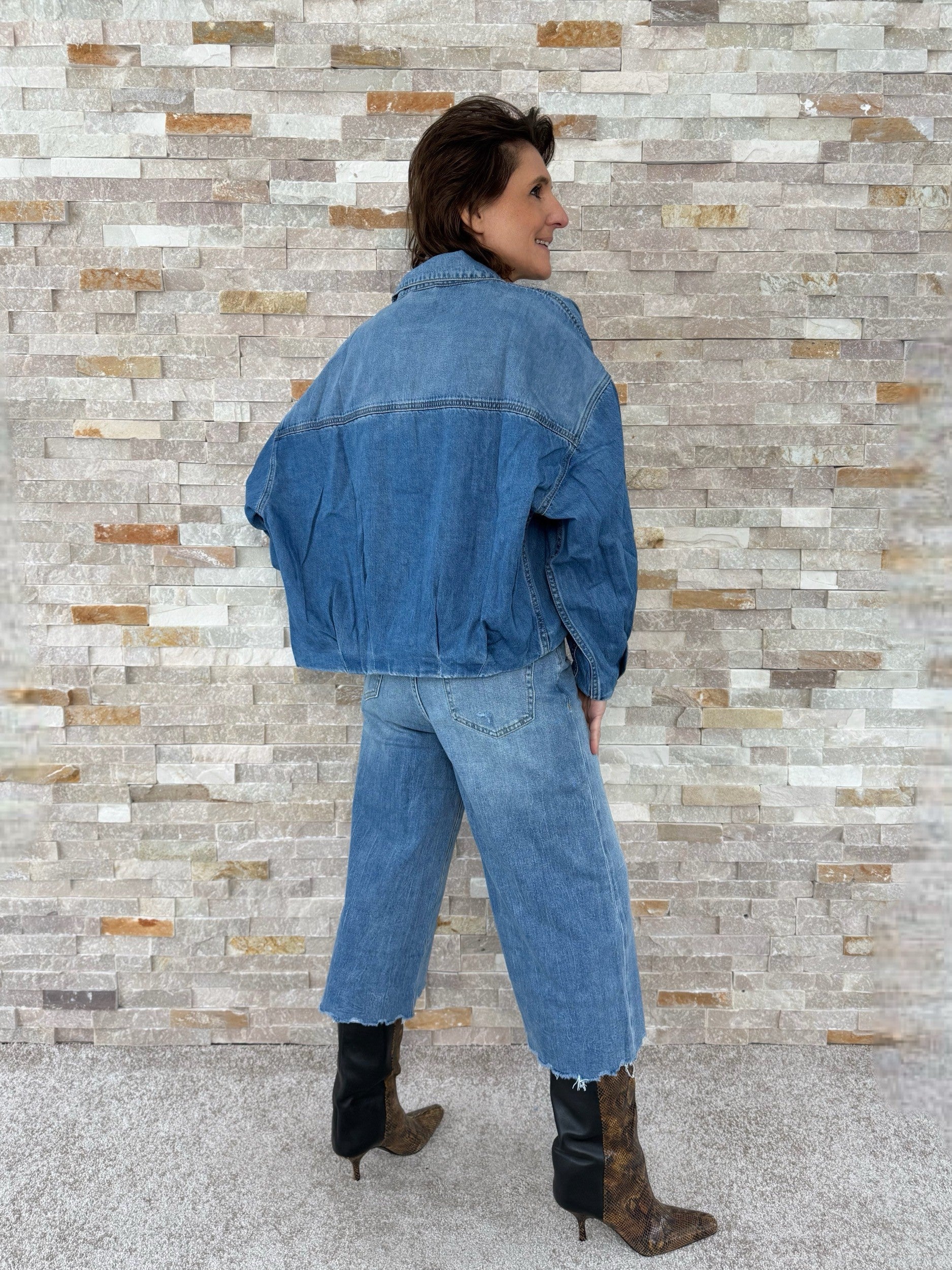3/4 wide leg jeans ER LINA cropped length in Mount Blue