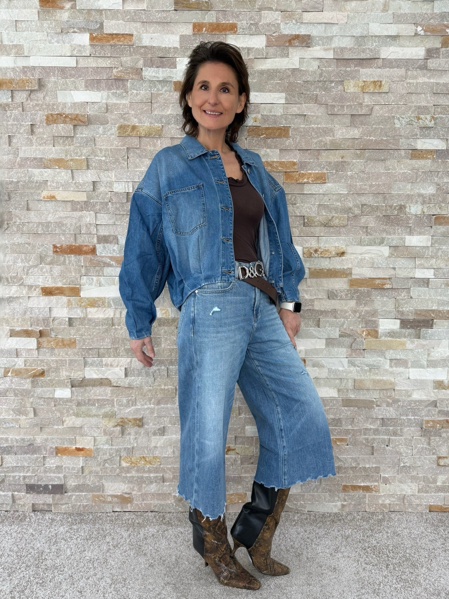 3/4 wide leg jeans ER LINA cropped length in Mount Blue