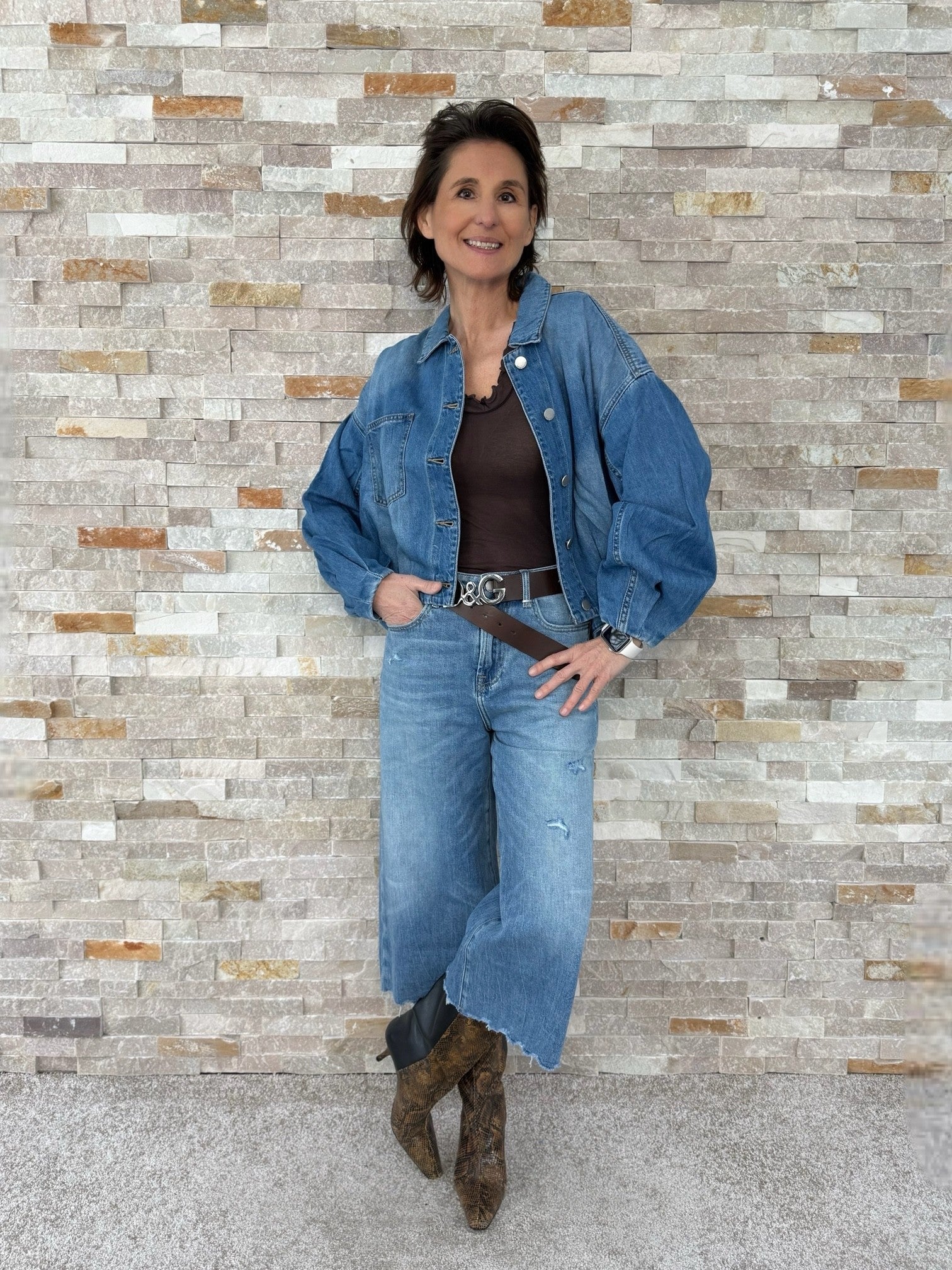 3/4 wide leg jeans ER LINA cropped length in Mount Blue