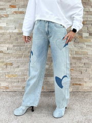 Barrel Jeans NORALIE mit Herzen in springlike blue / Hellblau