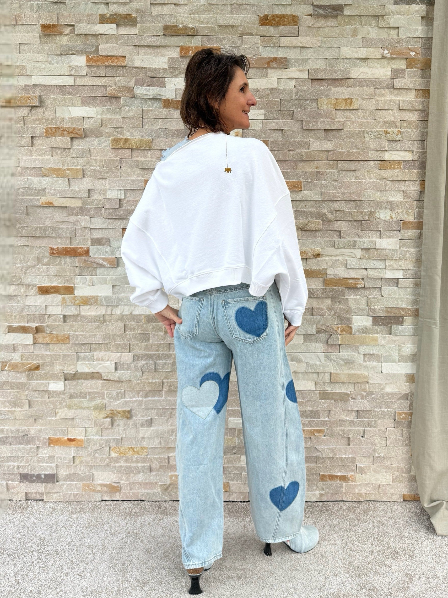Barrel Jeans NORALIE with hearts in springlike blue / light blue