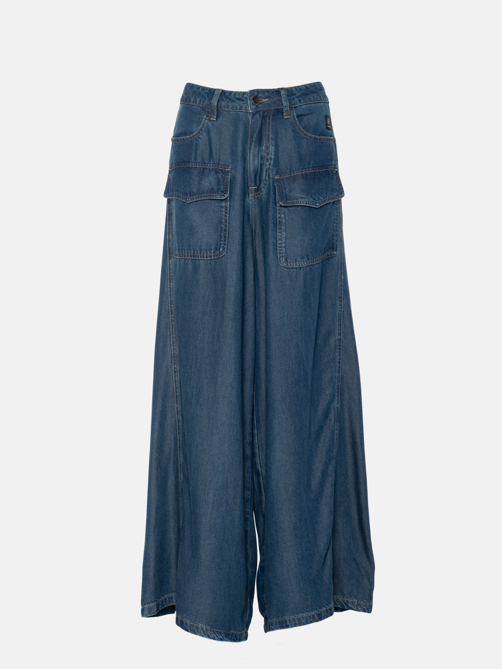 Wide Leg Jeans TRIS with patch pockets in whale bay blue