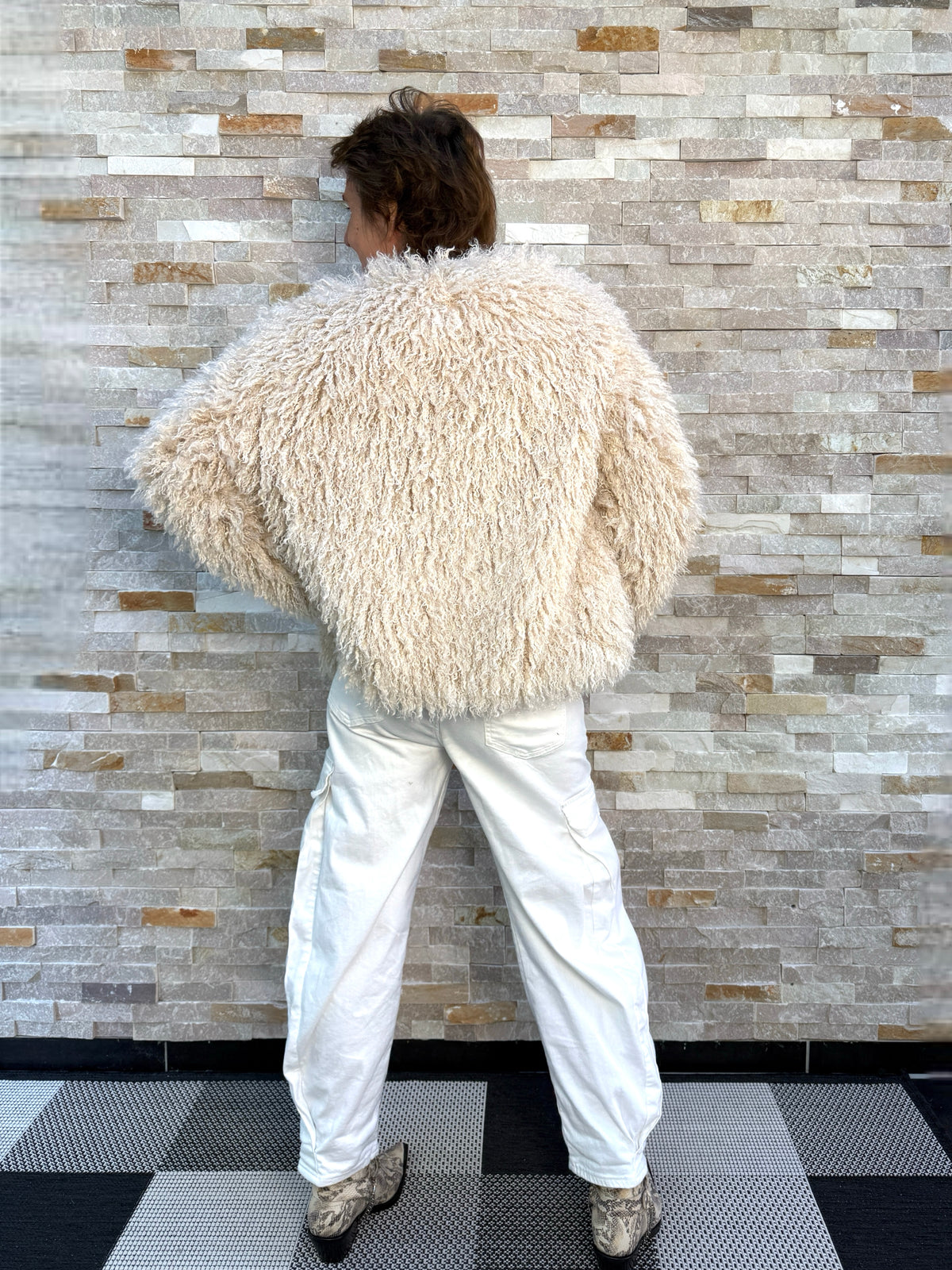 Curly-Lammfellimitat Jacke TERRY in Light Beige