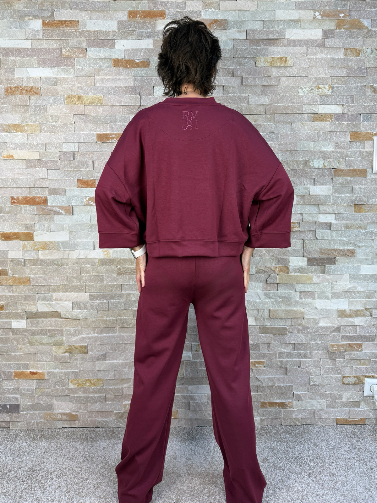 Cropped Sweatshirt aus Scuba in Bordeaux