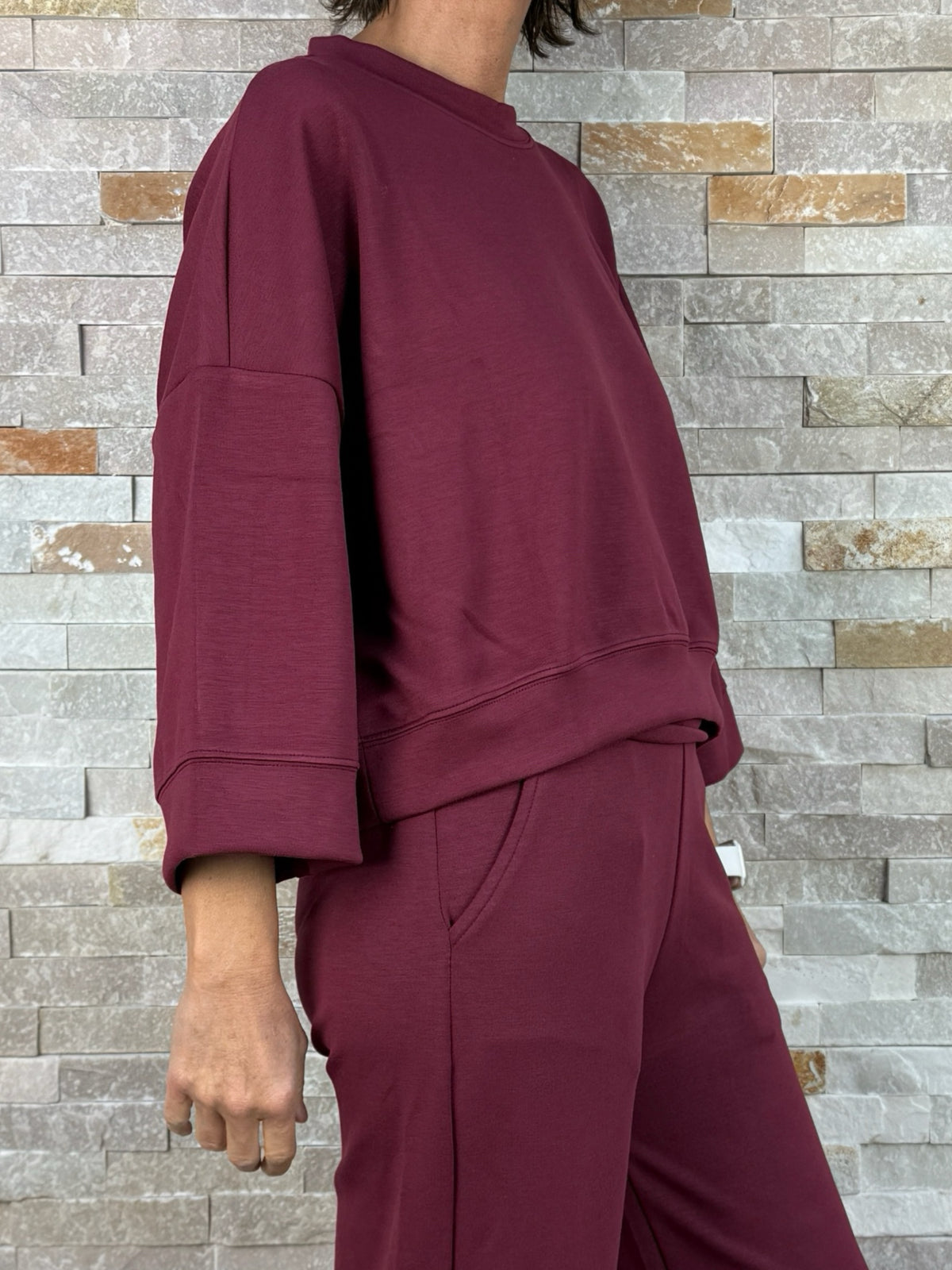 Cropped Sweatshirt aus Scuba in Bordeaux