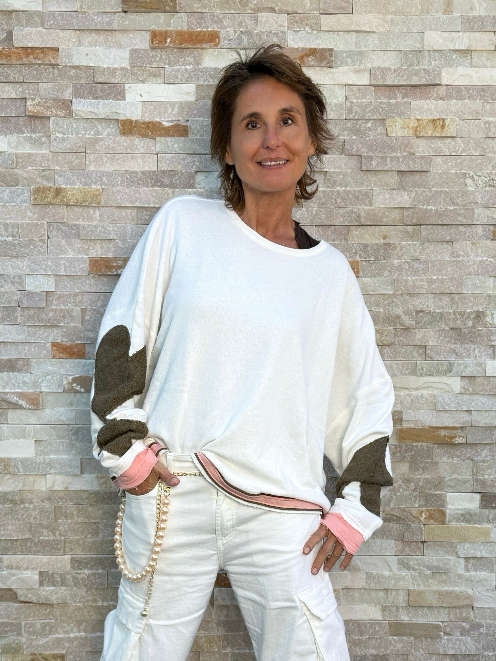 Oversized Sweatshirt HOPEWELL mit Pik-Patches in Ice