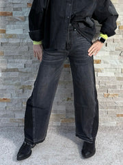 Barrel Jeans NORALIE Contrast mit offenem Saum Grau-Schwarz