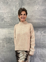 Grobstrich Kaschmir Pullover mit Stehkragen in SIGNAL