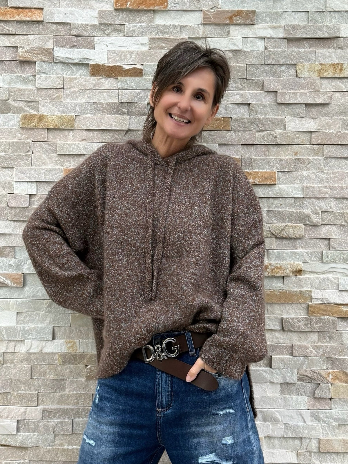 Oversized Cashmere Hoodie in RAVEN