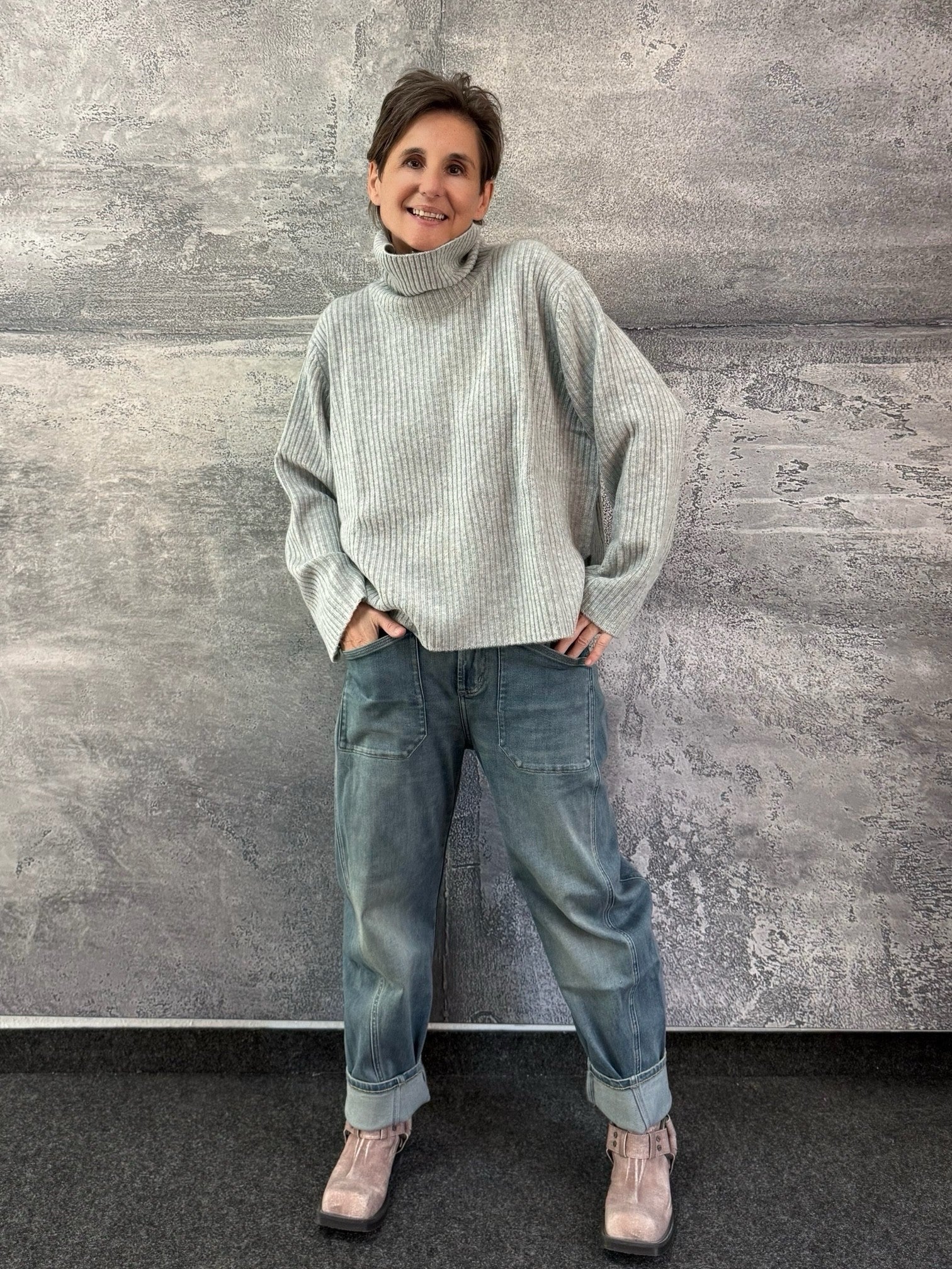 Kaschmir Pullover mit Rippe in DARK CLOUDS