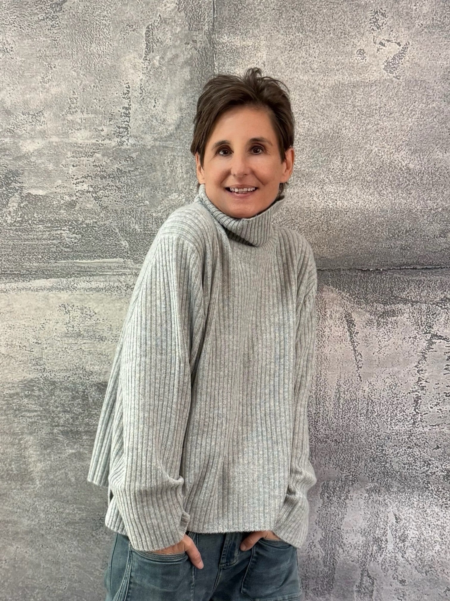 Kaschmir Pullover mit Rippe in DARK CLOUDS
