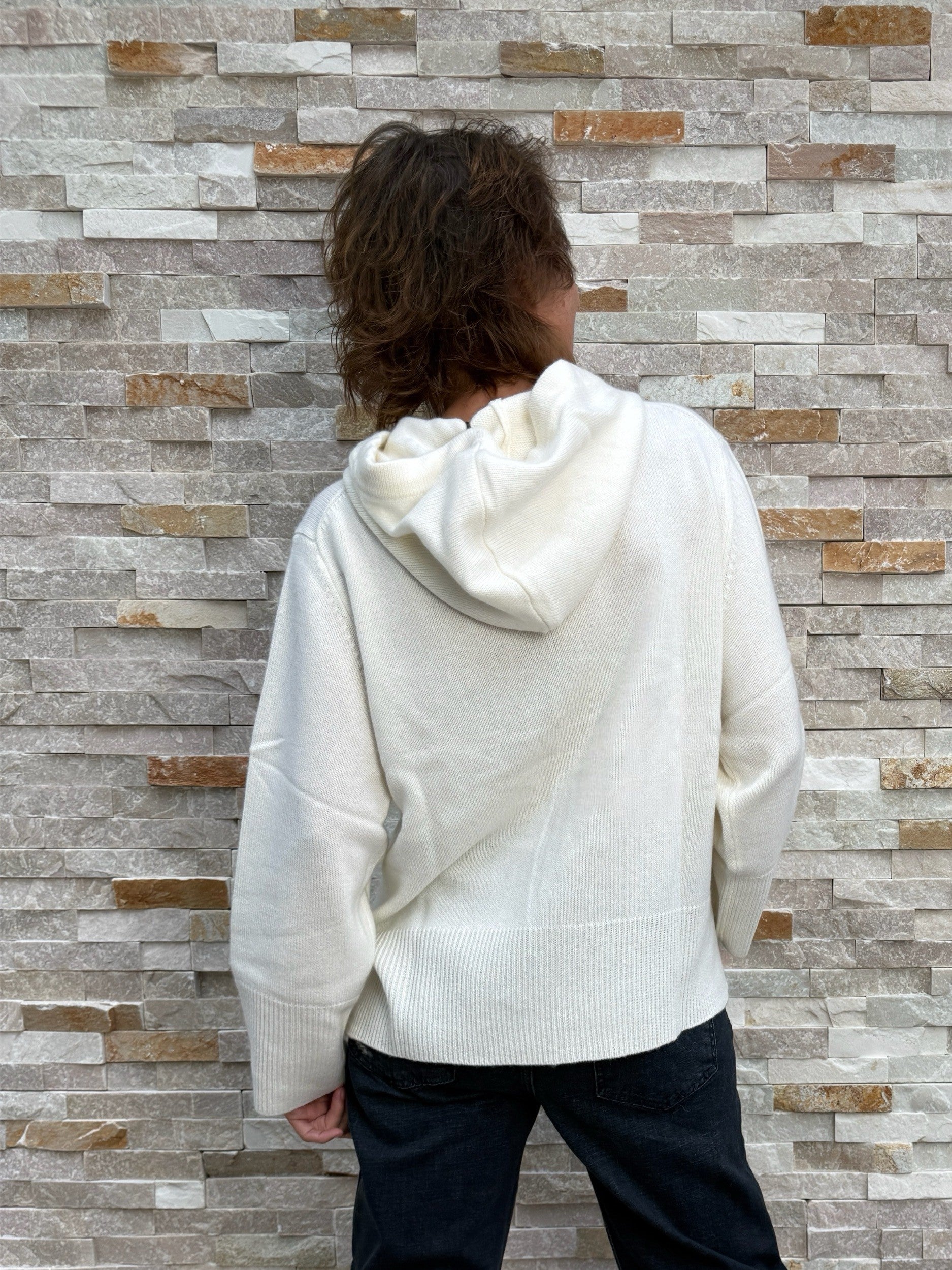 Cashmere Strick Hoodie in Offwhite