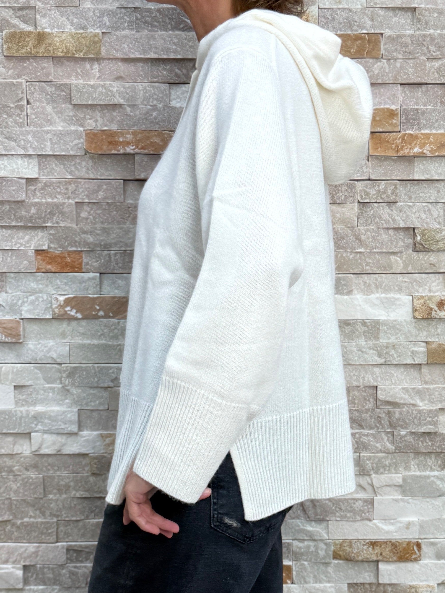Cashmere Strick Hoodie in Offwhite