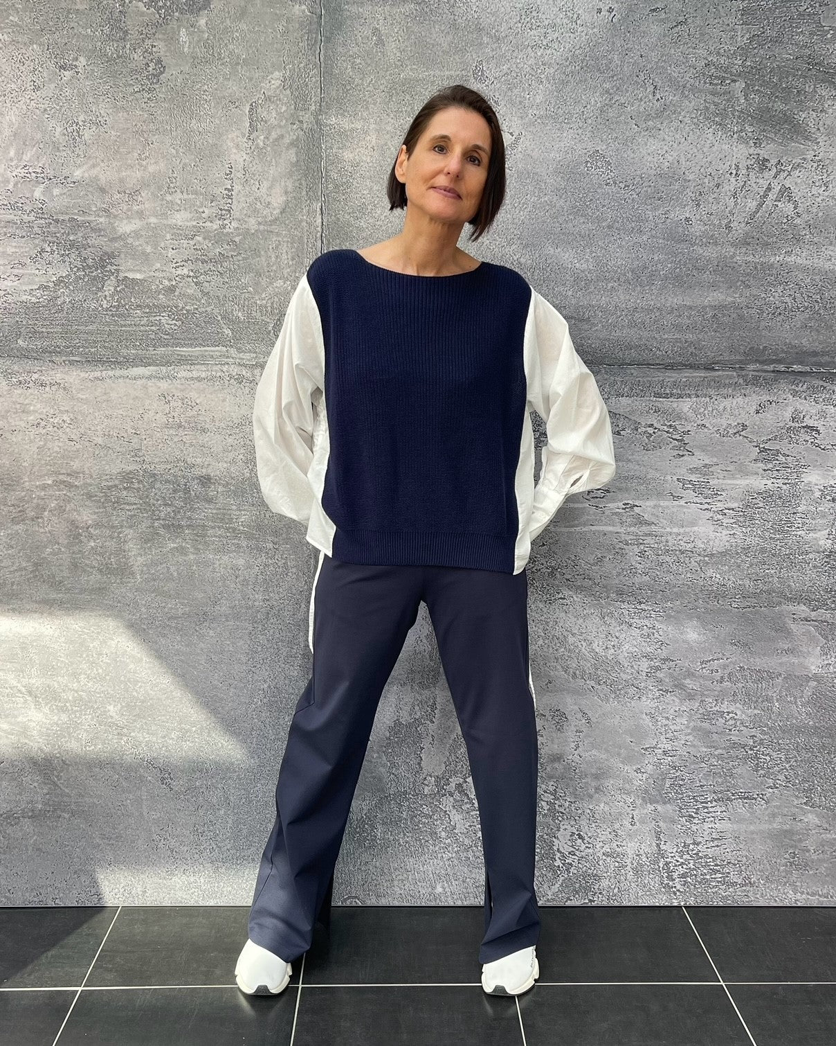 Pullover mit Bluseneinsatz Navy