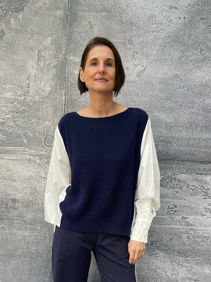 Pullover mit Bluseneinsatz Navy