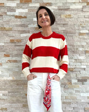 Streifen Pullover Baumwolle Rot-Ecru