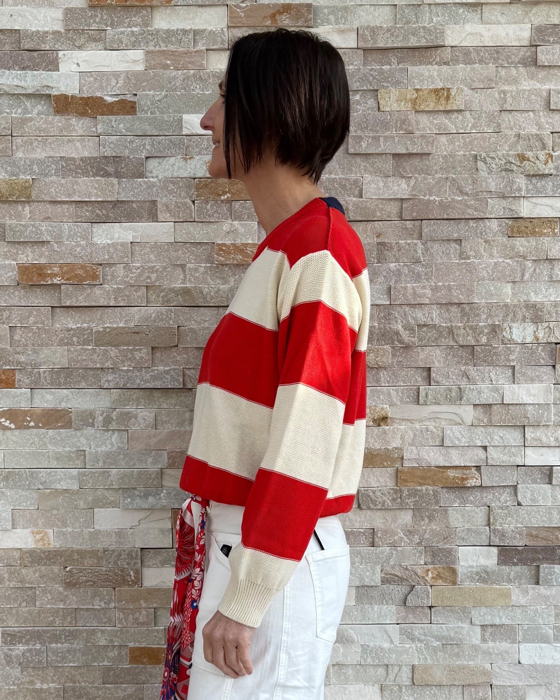 Striped Sweater Cotton Red-Ecru