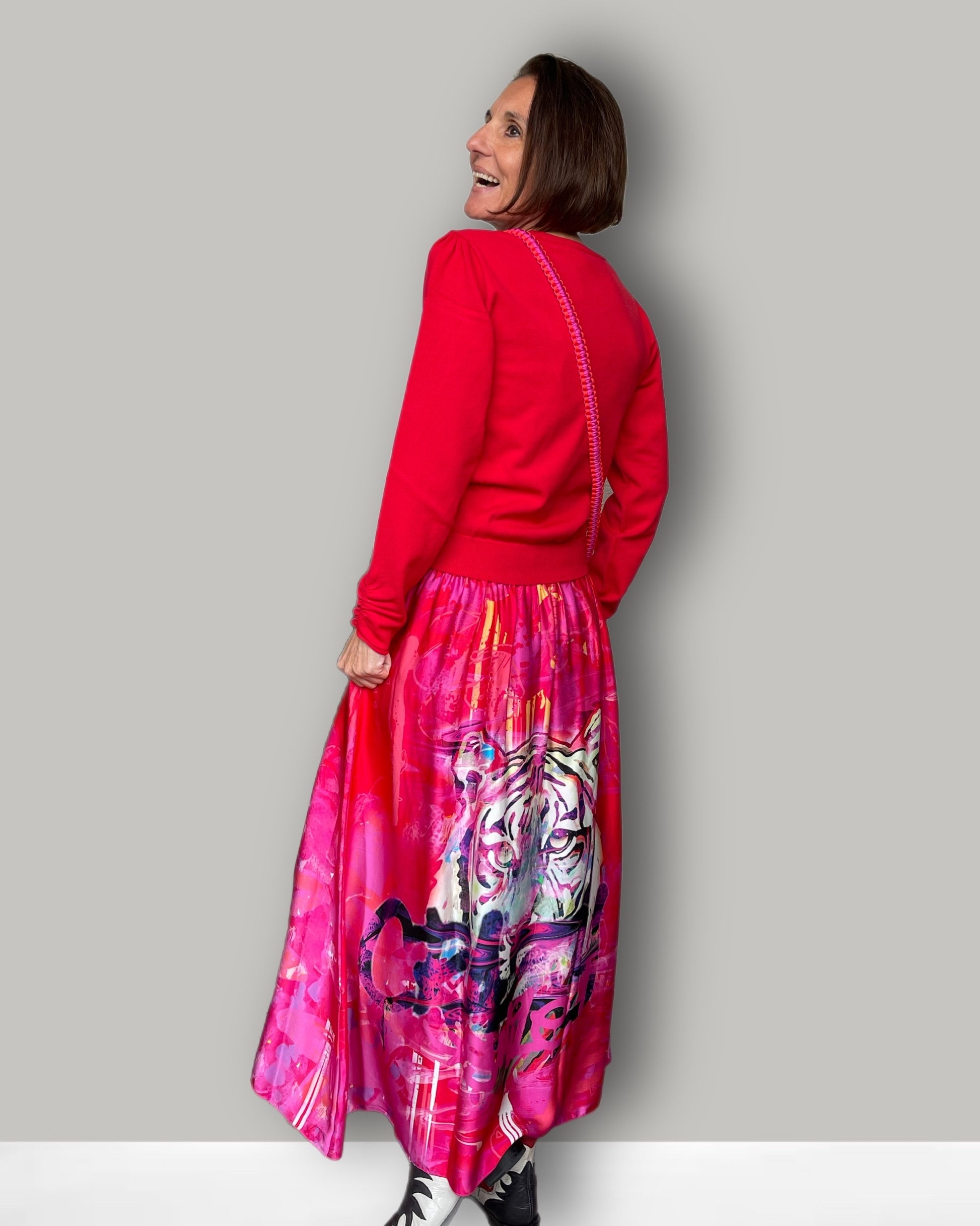 Viskose Pullover mit Raffung am Ärmel in Rot