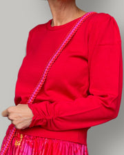 Viskose Pullover mit Raffung am Ärmel in Rot