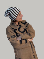 Mütze Beanie mit Streifen Braunschwarz-Ecru