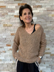 V-neck sweater ESTEE in hand-knitted look Camel