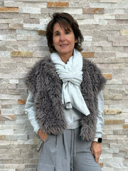 Fell Weste aus Lammfell Imitat in Taupe