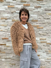 Curly faux lambskin jacket TERRY in nuts