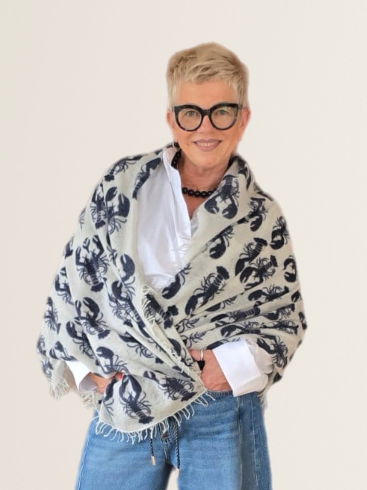 Cashmere Scarf Lobster Ecru-Graphite