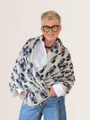 Cashmere Scarf Lobster Ecru-Graphite