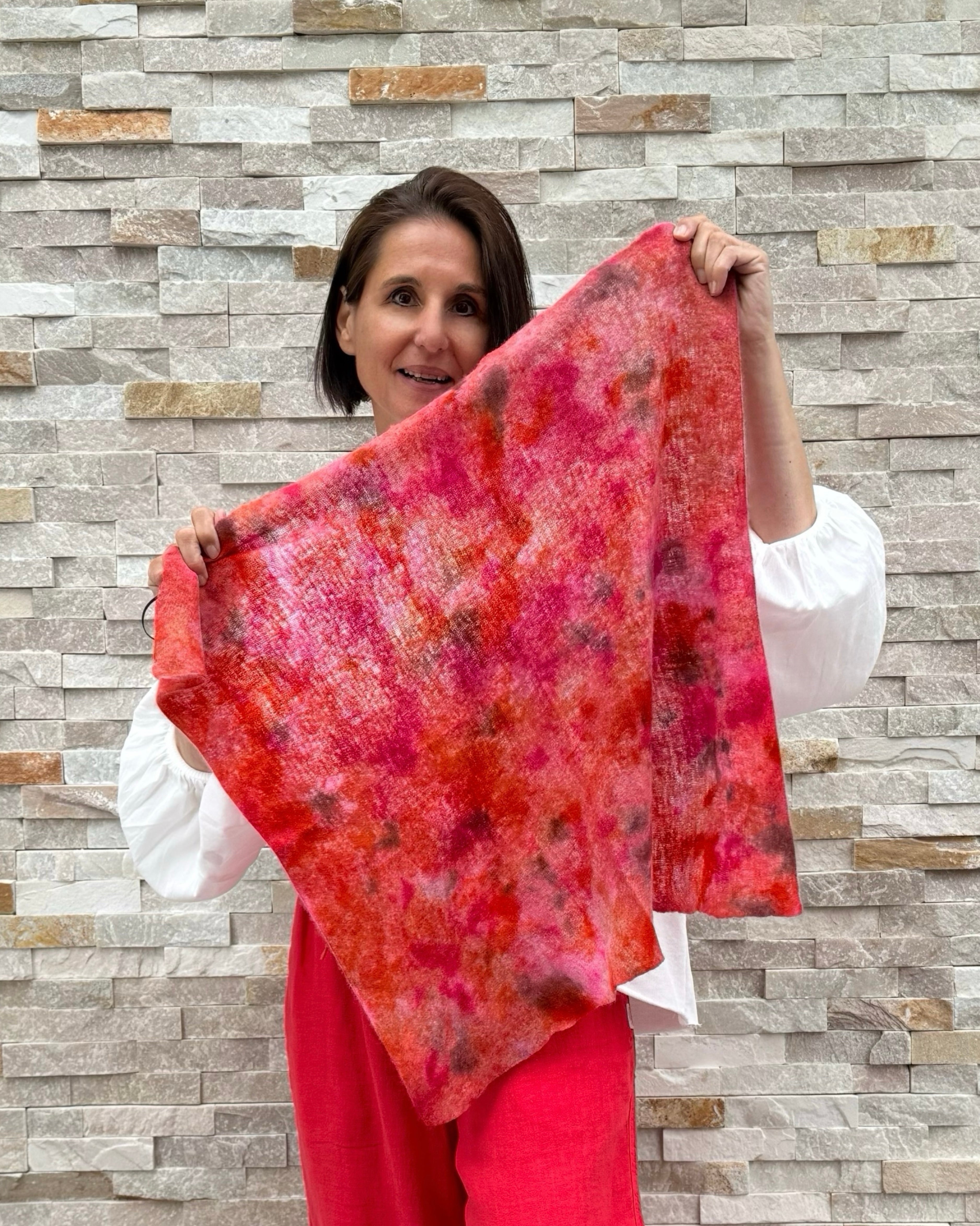 Cashmere Bandana Ice Dye Pink-Orange