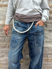 Trouser chain / bag chain mobile phone chain in pearl white, carabiner silver