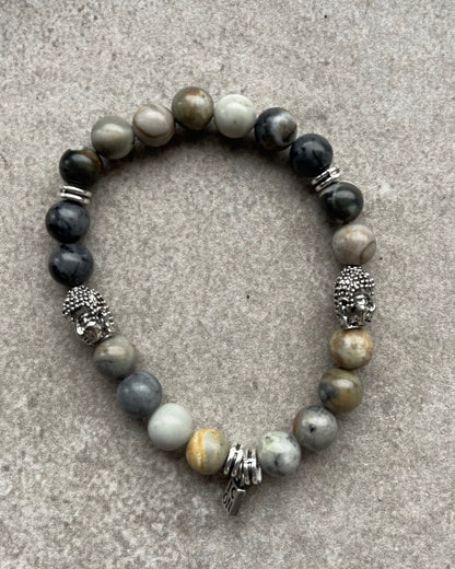 Armband BURMA mit Perlen und Buddha Picasso Jasper