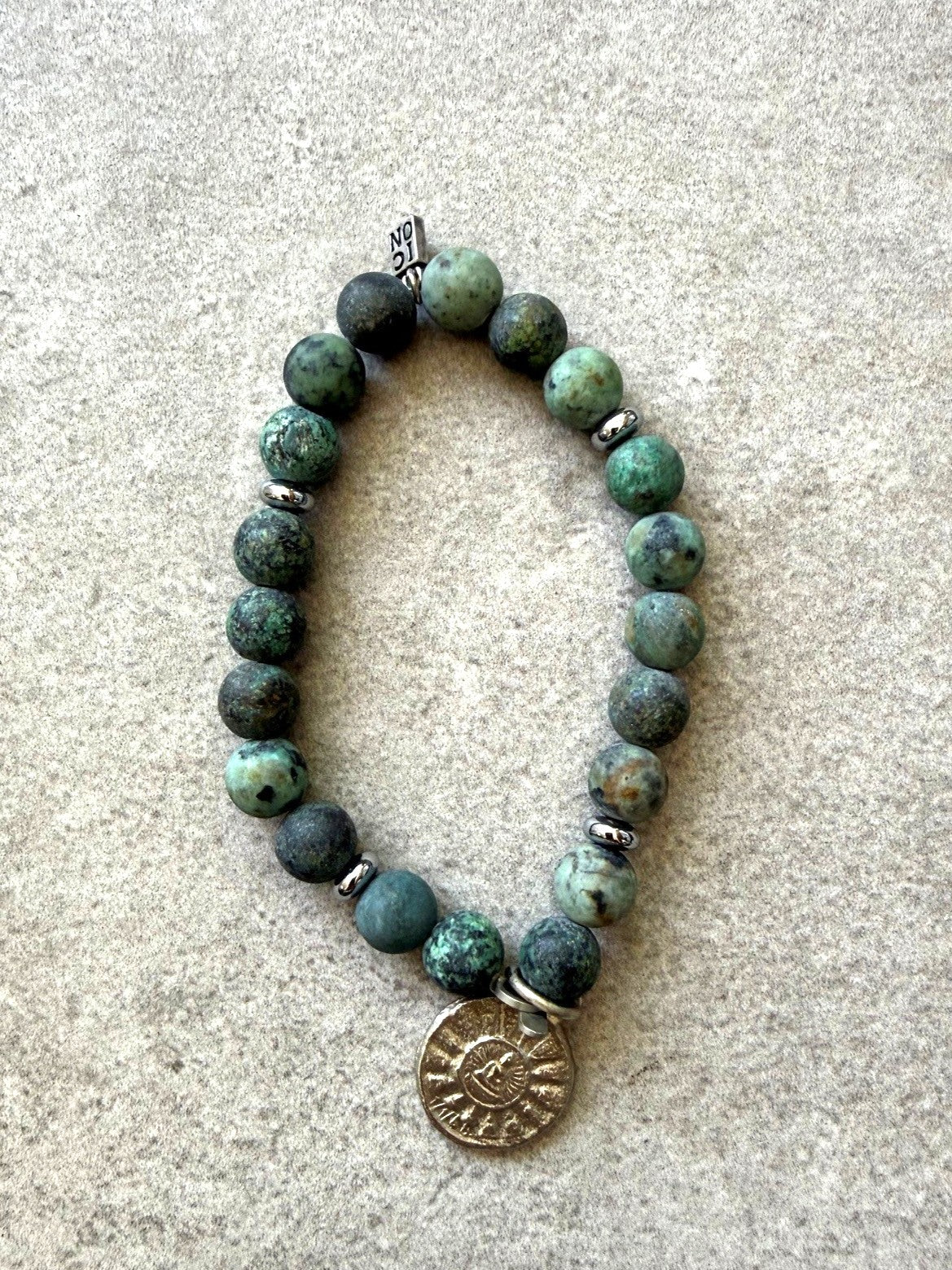Naturstein Armband SHANTI-10 mit Buddha Anhänger African Turq