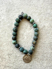 Naturstein Armband SHANTI-10 mit Buddha Anhänger African Turq