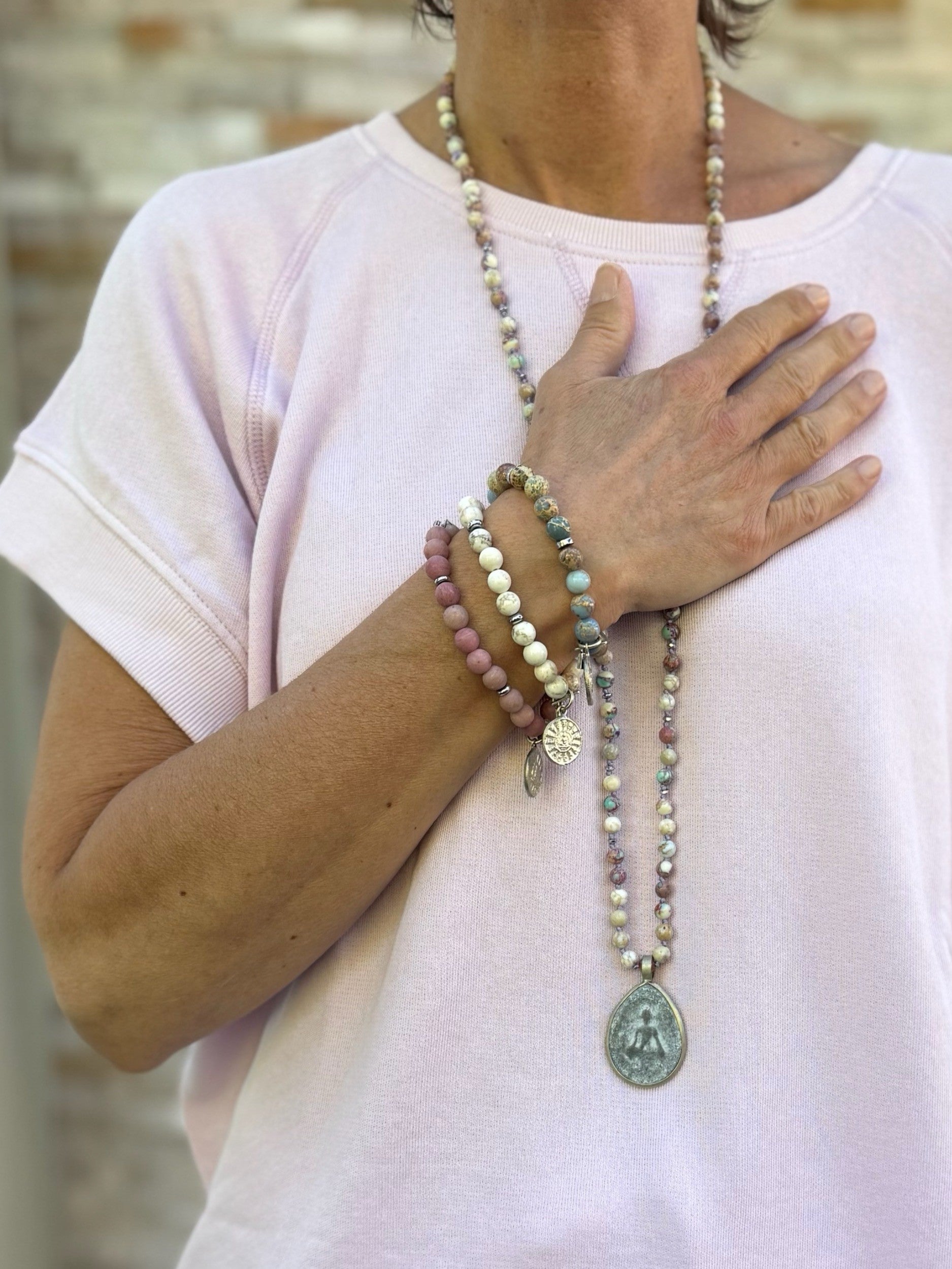 Naturstein Armband SHANTI-10 mit Buddha Anhänger Blue