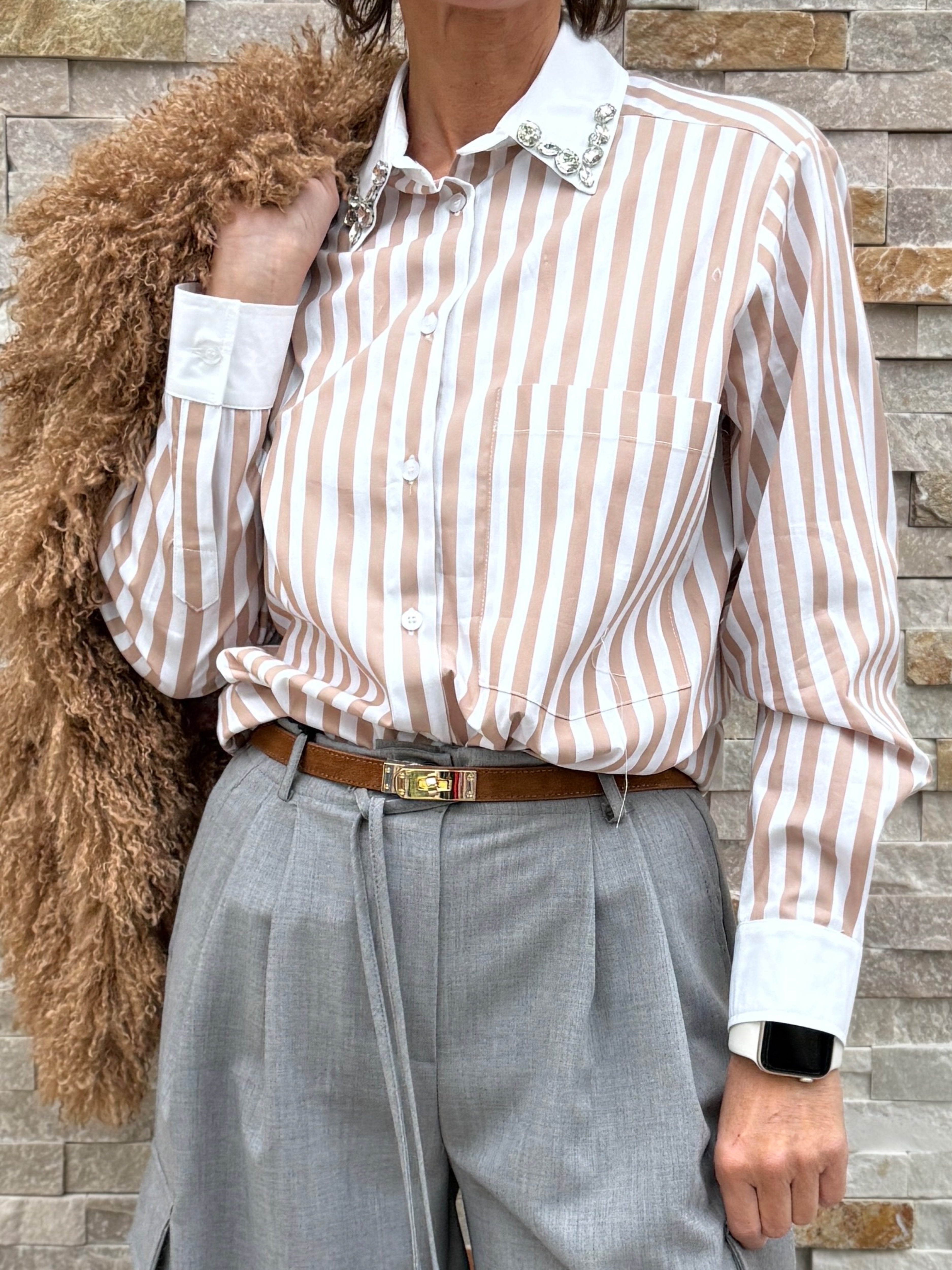 Veloursleder Gürtel schmal in Cognac und Beige