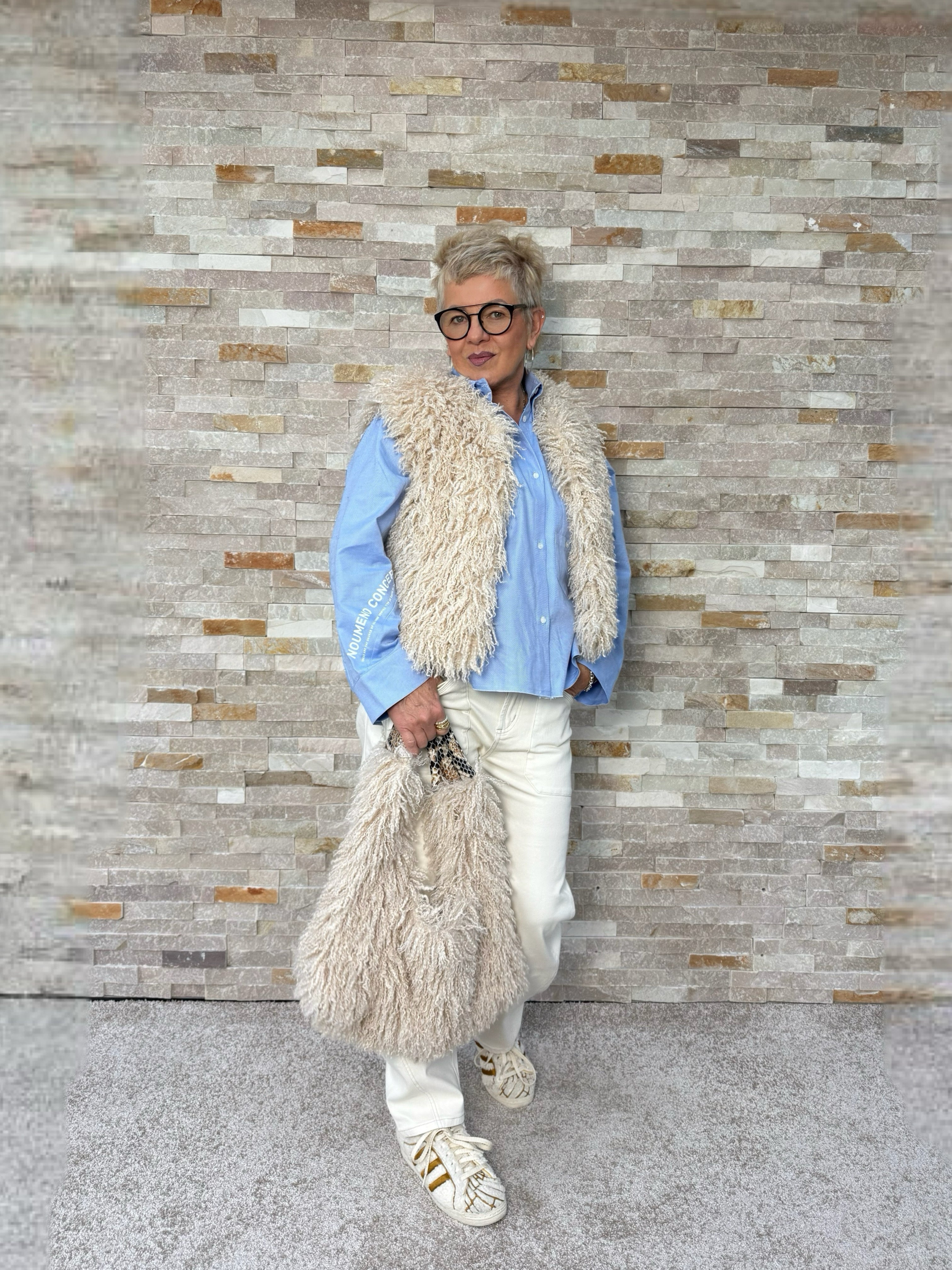 Curly-Lammfellimitat Weste BETH in Light Beige