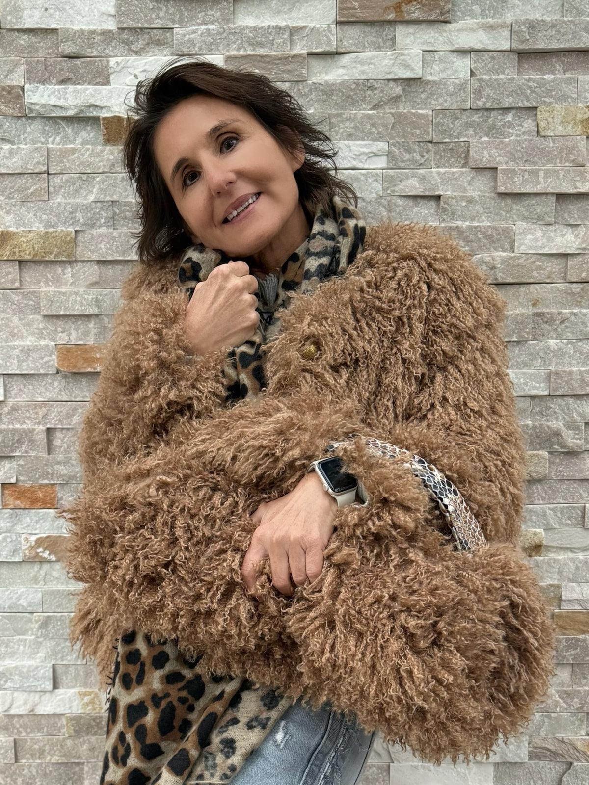 Curly-Lammfellimitat Jacke TERRY in Nuts