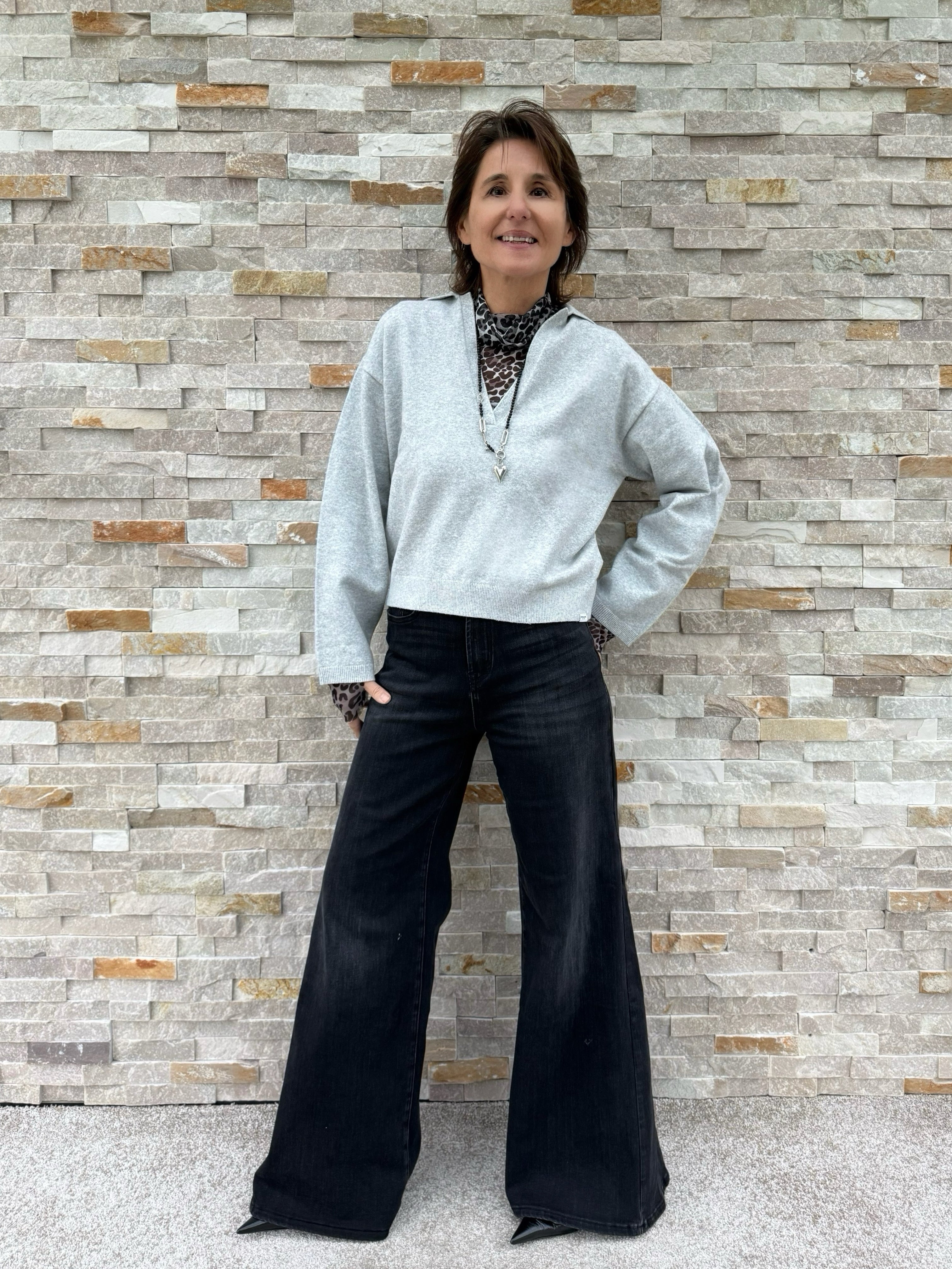 Black Denim Jeans HOLLI mit extra weitem Bein in Dirty Black