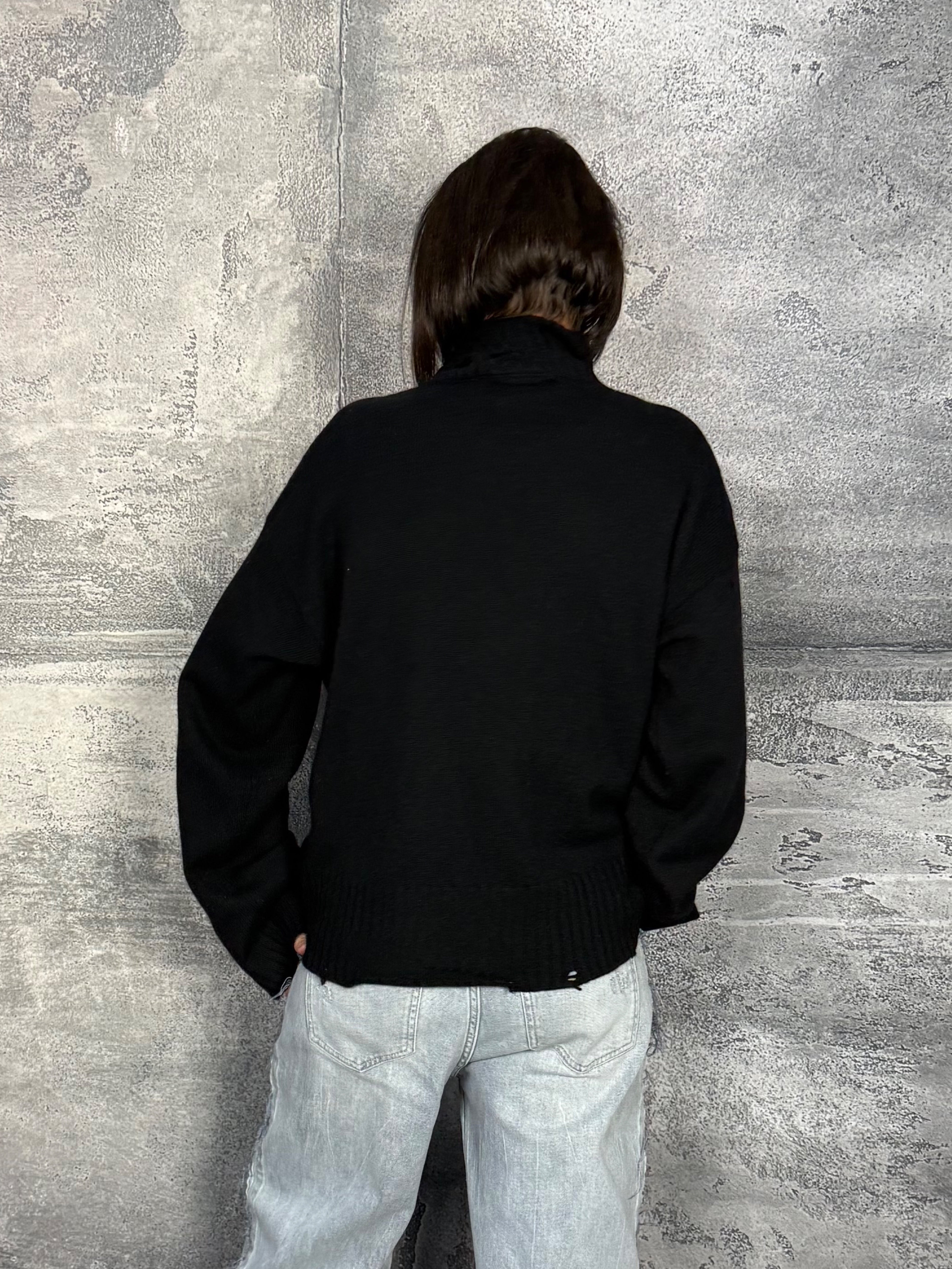 Rollkragen Pullover destroyed in Schwarz