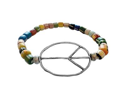 Armband EVE bunte Perlen Peace in Blau-Mix Silber
