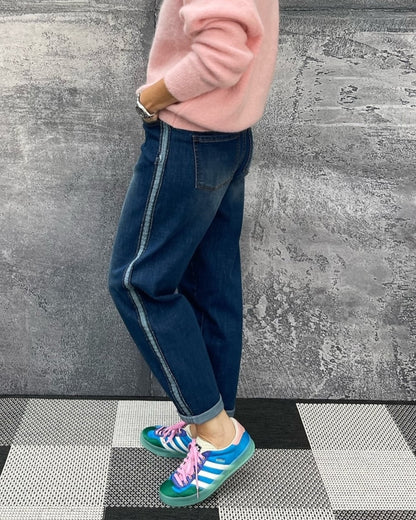 Mom Jeans mit Seitenstreifen Denim Blue