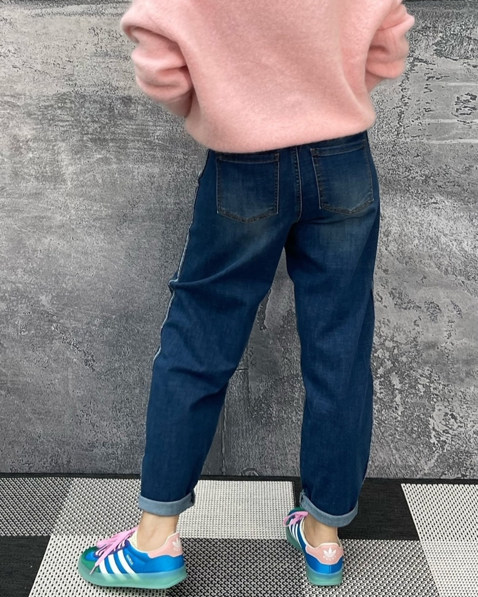 Mom Jeans mit Seitenstreifen Denim Blue