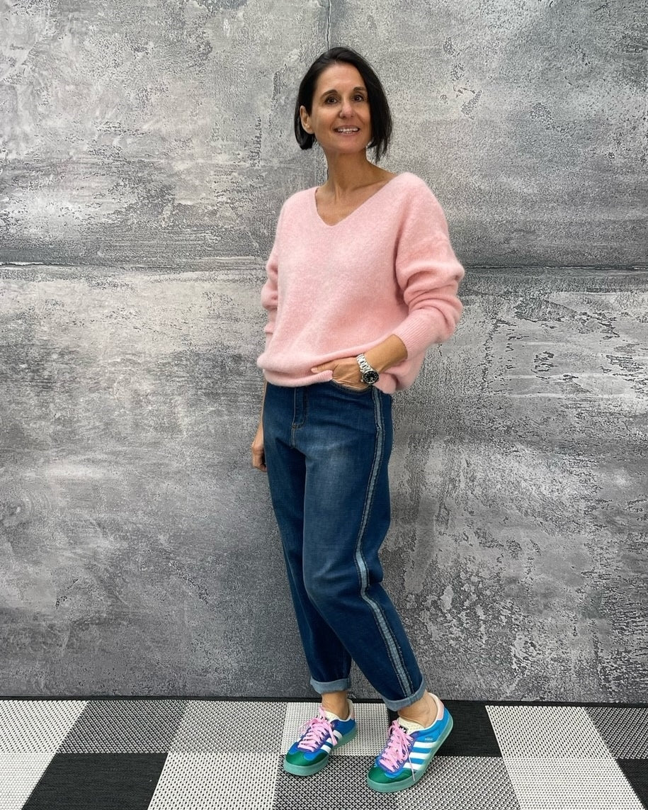 Mom Jeans mit Seitenstreifen Denim Blue