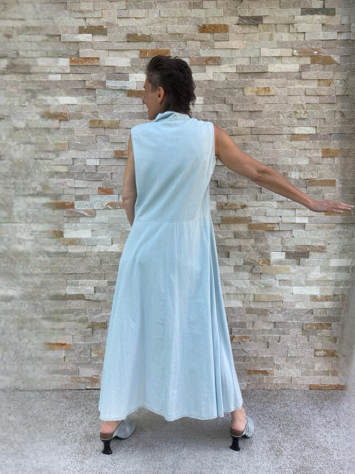 Sleeveless Light Blue Denim Maxi Dress