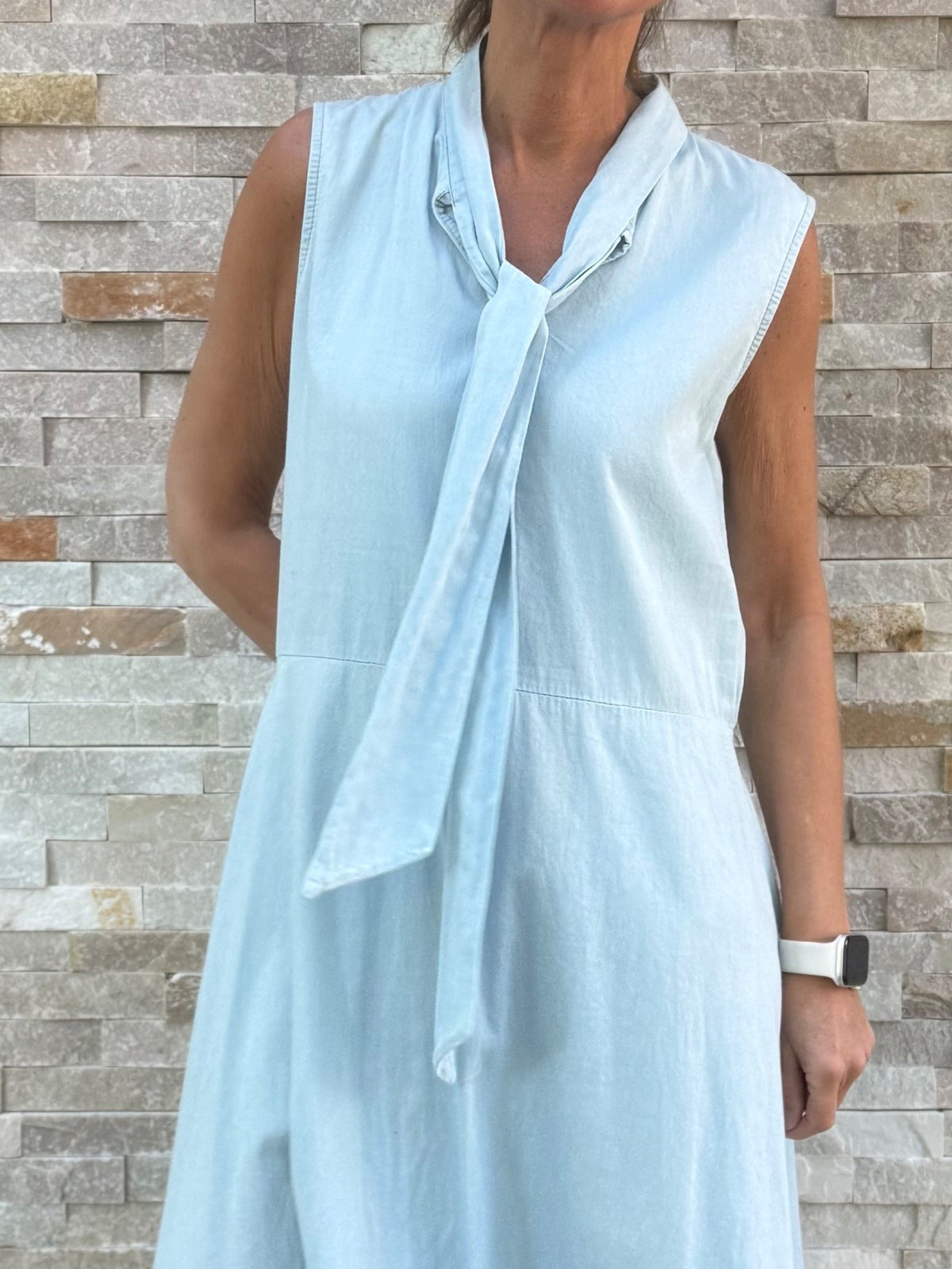 Sleeveless Light Blue Denim Maxi Dress